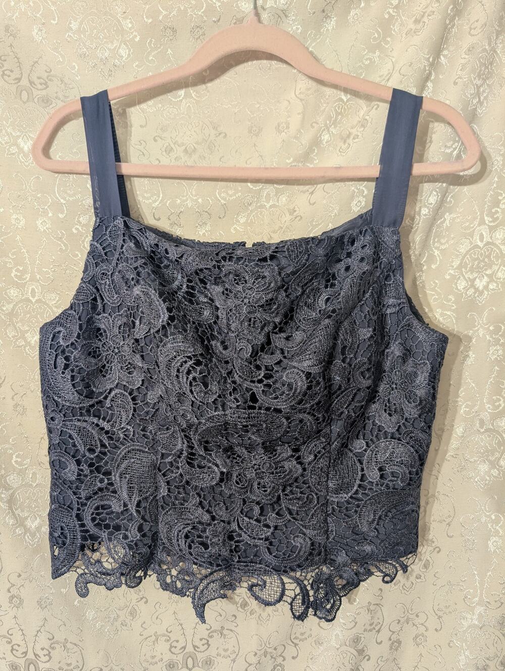 LT LanTing Bride Blue Formal Lace Corset Top Mesh Strap Bustier L / 12